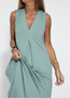 Women Plain Sleeveless Summer Split Joint Dress V Neck Daily Casual Maxi Fit & Flare Dress A-Line Dress