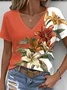 Women Floral Short Sleeve Tee T-shirt V Neck Printing Casual Summer Graphic Tee Top