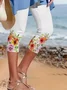 Women Floral Capris Elastic Waist Pants Casual Summer Trousers