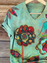 Women Floral Short Sleeve Tee T-shirt V Neck Printing Casual Summer Graphic Tee Top