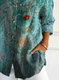 Women Floral Long Sleeve Shirt Spring/Fall Buckle Shirt Collar Daily Casual Top