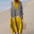 Women Striped Long Sleeve Spring/Fall Dress V Neck Daily Casual Maxi A-Line Dress