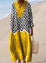 Women Striped Long Sleeve Spring/Fall Dress V Neck Daily Casual Maxi A-Line Dress