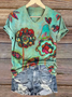 Women Floral Short Sleeve Tee T-shirt V Neck Printing Casual Summer Graphic Tee Top