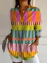 Women Geometric Long Sleeve Shirt Spring/Fall Buckle Shirt Collar Daily Casual Top