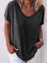 Women Plain Short Sleeve Tee T-shirt V Neck Printing Casual Summer Top