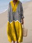Women Striped Long Sleeve Spring/Fall Dress V Neck Daily Casual Maxi A-Line Dress