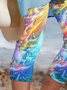 Women Abstract Capris Elastic Waist Pants Casual Summer Trousers