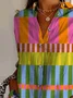 Women Geometric Long Sleeve Shirt Spring/Fall Buckle Shirt Collar Daily Casual Top