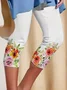 Women Floral Capris Elastic Waist Pants Casual Summer Trousers