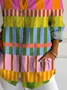 Women Geometric Long Sleeve Shirt Spring/Fall Buckle Shirt Collar Daily Casual Top