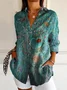 Women Floral Long Sleeve Shirt Spring/Fall Buckle Shirt Collar Daily Casual Top