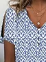 Women Geometric Short Sleeve Tee T-shirt V Neck Printing Casual Summer Top