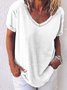 Women Plain Short Sleeve Tee T-shirt V Neck Printing Casual Summer Top