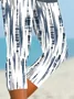 Women Abstract Stripes Capris Elastic Waist Pants Casual Summer Trousers