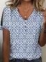 Women Geometric Short Sleeve Tee T-shirt V Neck Printing Casual Summer Top