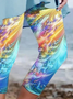 Women Abstract Capris Elastic Waist Pants Casual Summer Trousers
