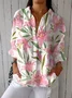 Women Floral Three Quarter Sleeve Shirt Spring/Fall Printing Shirt Collar Daily Casual Top