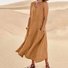 Women Plain Sleeveless Summer Split Joint Dress Crew Neck Daily Casual Maxi Fit & Flare Dress A-Line Dress