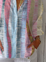 Women Striped Three Quarter Sleeve Shirt Spring/Fall Printing Shirt Collar Daily Casual Top