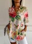 Women Floral Long Sleeve Shirt Spring/Fall Buckle Shirt Collar Daily Casual Top