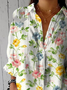 Women Floral Three Quarter Sleeve Shirt Spring/Fall Printing Shirt Collar Daily Casual Top