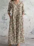 Women's Floral Long Sleeve Spring/Fall Dress V Neck Daily Casual Maxi T-Shirt Dress A-Line Dress
