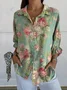 Women Floral Three Quarter Sleeve Shirt Spring/Fall Printing Shirt Collar Daily Casual Top