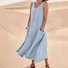 Women Plain Sleeveless Summer Split Joint Dress Crew Neck Daily Casual Maxi Fit & Flare Dress A-Line Dress