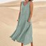 Women Plain Sleeveless Summer Split Joint Dress Crew Neck Daily Casual Maxi Fit & Flare Dress A-Line Dress