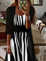 Women Abstract Stripes Printing Two-Piece Set Daily Three Quarter Sleeve Casual Spring/Fall Dress With Coat Matching Set