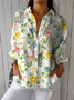 Women Floral Three Quarter Sleeve Shirt Spring/Fall Printing Shirt Collar Daily Casual Top