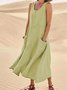 Women Plain Sleeveless Summer Split Joint Dress Crew Neck Daily Casual Maxi Fit & Flare Dress A-Line Dress