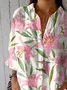 Women Floral Three Quarter Sleeve Shirt Spring/Fall Printing Shirt Collar Daily Casual Top