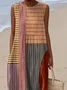 Women Striped Sleeveless Summer Printing Dress Crew Neck Daily Casual Maxi Tank H-Line Dress