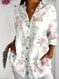 Women Floral Long Sleeve Shirt Spring/Fall Buckle Shirt Collar Daily Casual Top