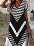 Women Geometric Short Sleeve Summer Printing Dress V Neck Daily Casual Maxi X-Line Dress