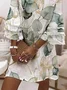 Women Floral Half Sleeve Summer Printing Dress V Neck Daily Casual Maxi H-Line Dress