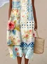 Women Floral Sleeveless Summer Printing Dress Crew Neck Daily Casual Maxi Tank H-Line Dress