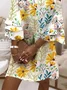 Women Floral Half Sleeve Summer Printing Dress V Neck Daily Casual Maxi H-Line Dress