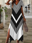 Women Geometric Short Sleeve Summer Printing Dress V Neck Daily Casual Maxi X-Line Dress