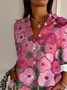 Women Floral Long Sleeve Shirt Spring/Fall Buckle Shirt Collar Daily Casual Top