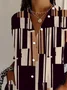 Women Geometric Long Sleeve Shirt Spring/Fall Buckle Shirt Collar Daily Casual Top