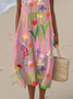 Women Floral Sleeveless Summer Printing Dress Crew Neck Daily Casual Maxi Tank H-Line Dress