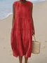 Women Floral Sleeveless Summer Printing Dress Crew Neck Daily Casual Maxi Tank H-Line Dress