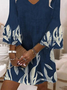 Women Abstract Half Sleeve Summer Printing Dress V Neck Daily Casual Maxi H-Line Dress