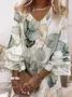 Women Floral Half Sleeve Summer Printing Dress V Neck Daily Casual Maxi H-Line Dress