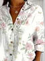 Women Floral Long Sleeve Shirt Spring/Fall Buckle Shirt Collar Daily Casual Top