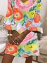 Women Floral Half Sleeve Summer Printing Dress V Neck Daily Casual Maxi H-Line Dress