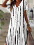 Women Striped Short Sleeve Summer Printing Dress V Neck Daily Casual Maxi X-Line Dress